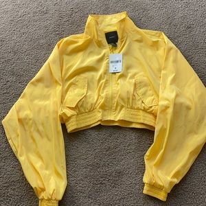 Forever 21 Yellow Cropped Hoodless Windbreaker